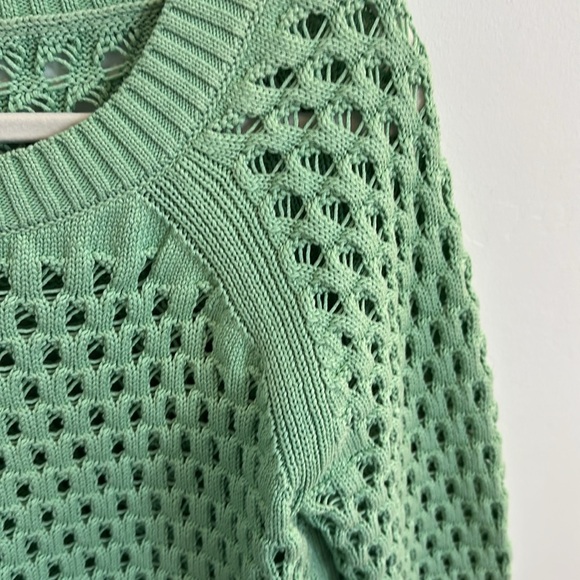 Talbots Mint Green Open Weave Crew-Neck Sweater, Cotton/Poly, Size Medium - Picture 4 of 6